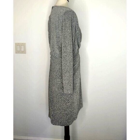 ZARA Dress Silver Metallic XXL Sexy V-Neck Cocktail Long Sleeve - Picture 8 of 12